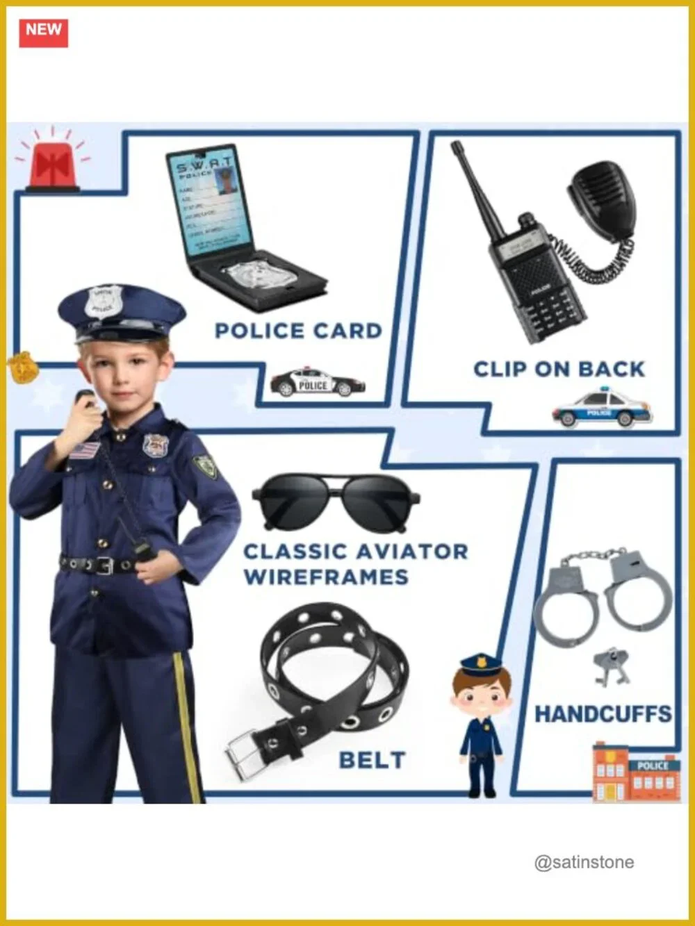 Kids Police Officer Halloween Costume Set - Pretend Play Role Play Dress Up
